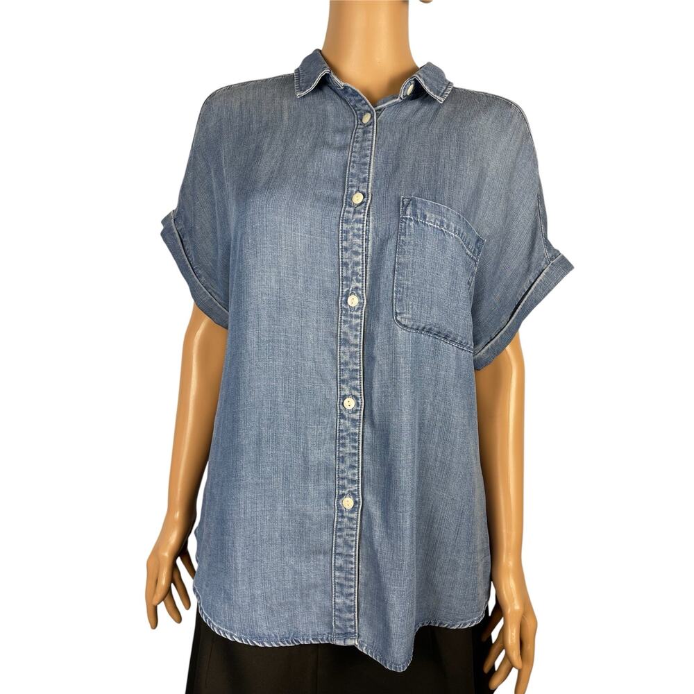 Quince Chambray Tencel Short sleeve shirt M Medium Indigo - Picture 5 of 9